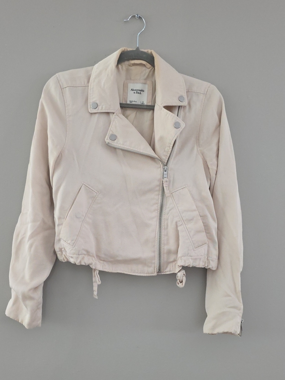 Abercrombie & Fitch Cream/Off White Cropped Moto Jacket
